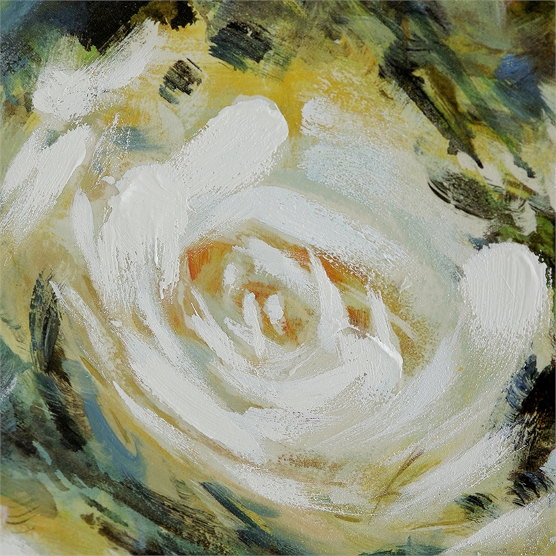 Benjara 39 x 39 Framed Wall Art-Dreamy Floral Hand Painting-Black-Green-White