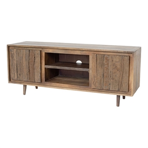 Benjara 55&quot TV Media Entertainment Console- 2 Doors- 2 Shelves- Cutouts- Brown