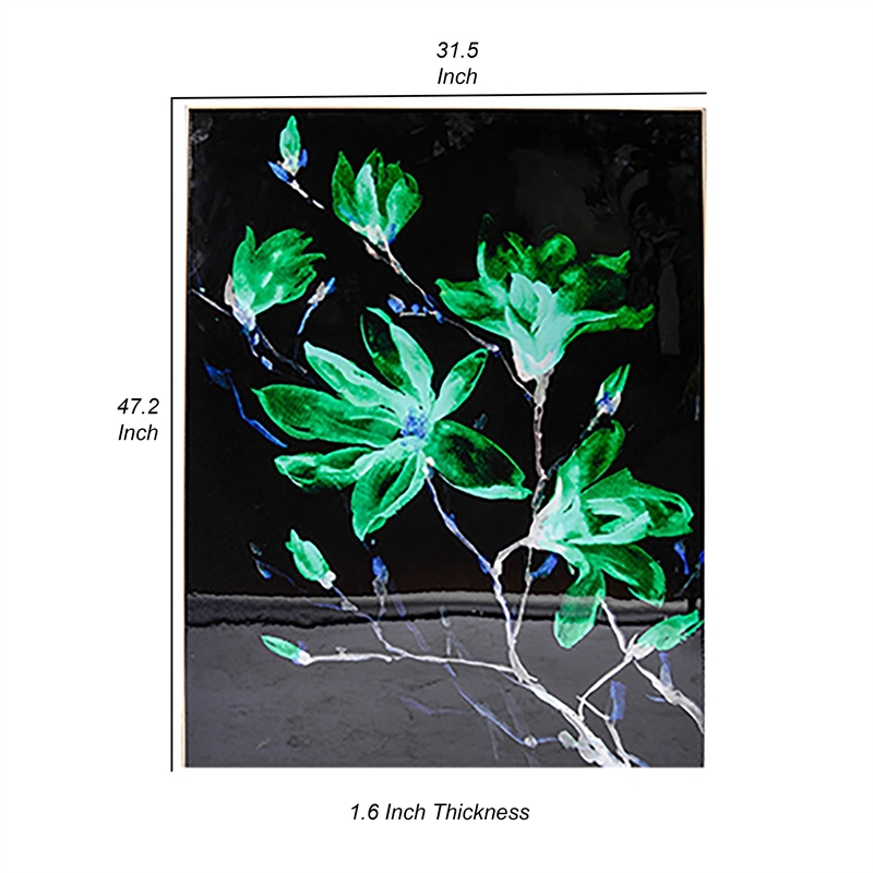 Benjara 32 x 47 Set of 2 Framed Wall Art-Flower Print-Modern Style-Black-Green