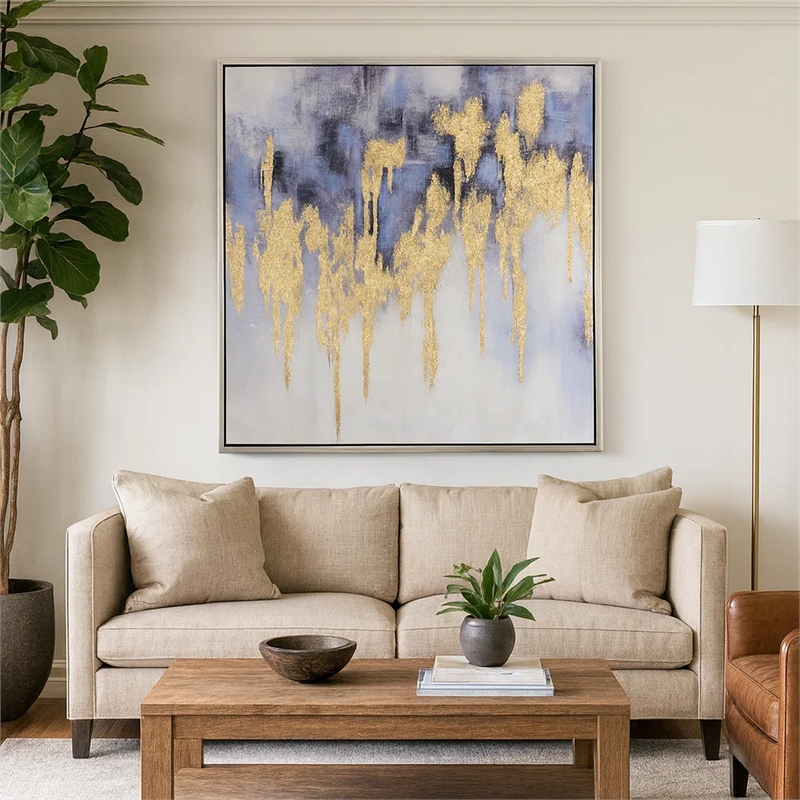 Benjara 39 x 39 Framed Oil Painting- Gold Flake