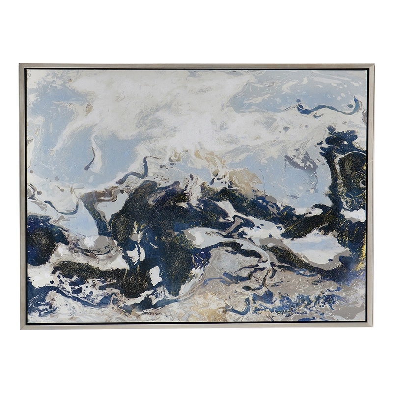 Benjara 36 x 47 Framed Handpainted Wall Art-Rectangular Multicolor Cerulean Seas