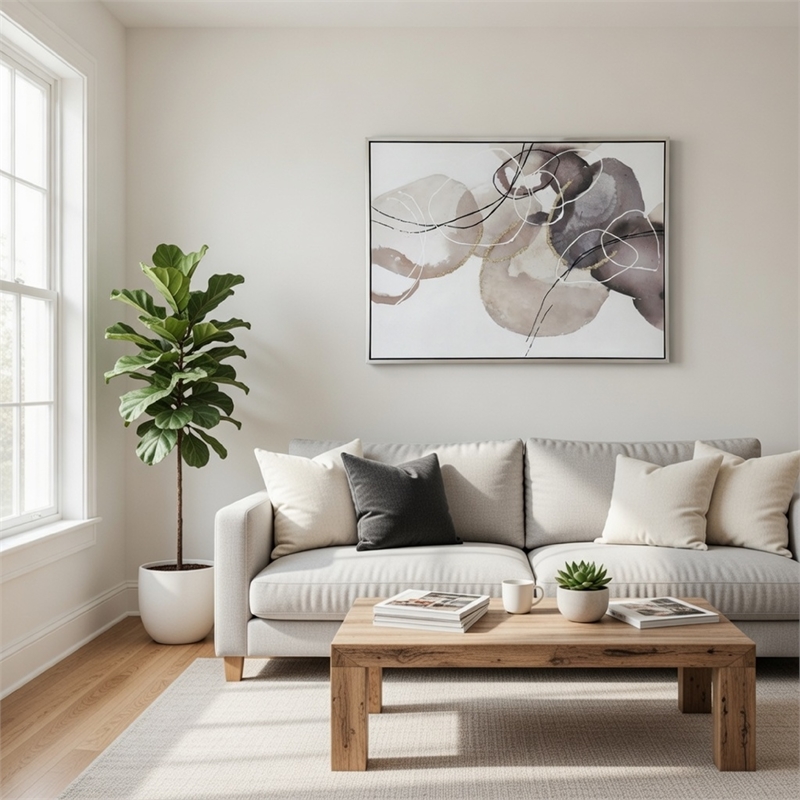 Benjara 35 x 47 L&scape Abstract Art Watercolor Oil Painting- Mixed Gray- Brown