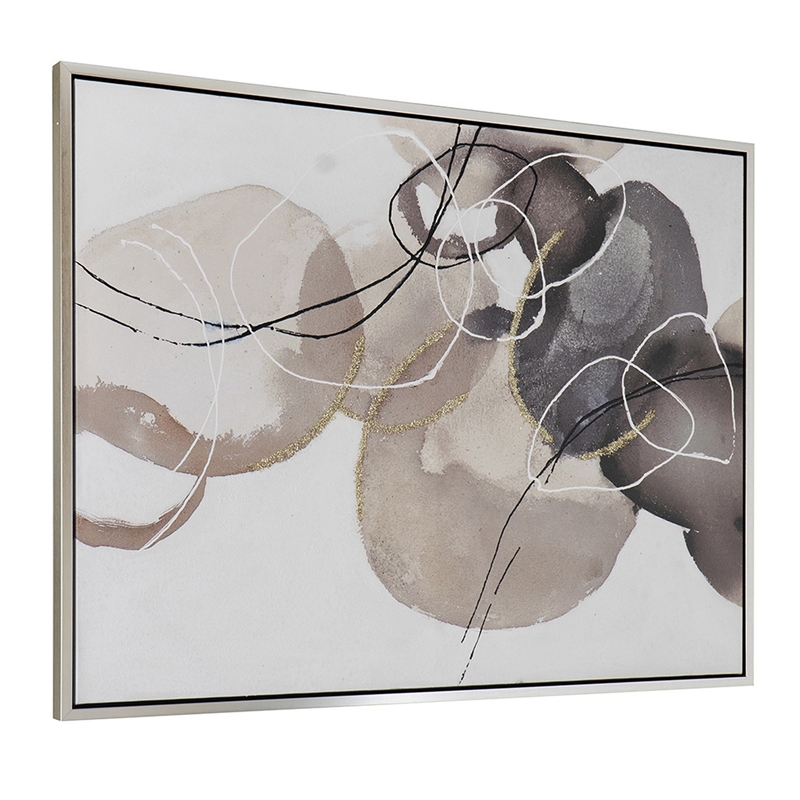Benjara 35 x 47 L&scape Abstract Art Watercolor Oil Painting- Mixed Gray- Brown