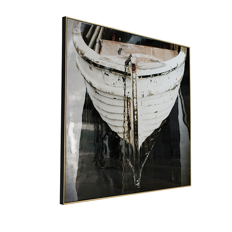 Benjara 47 x 59 Wall Art- Boat Painting - Black/White