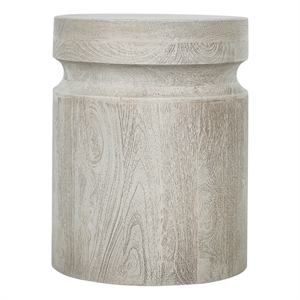 Benjara Kiv 18&quot Side End Table- Round Mango Wood Top- Carved Accent Base- Gray