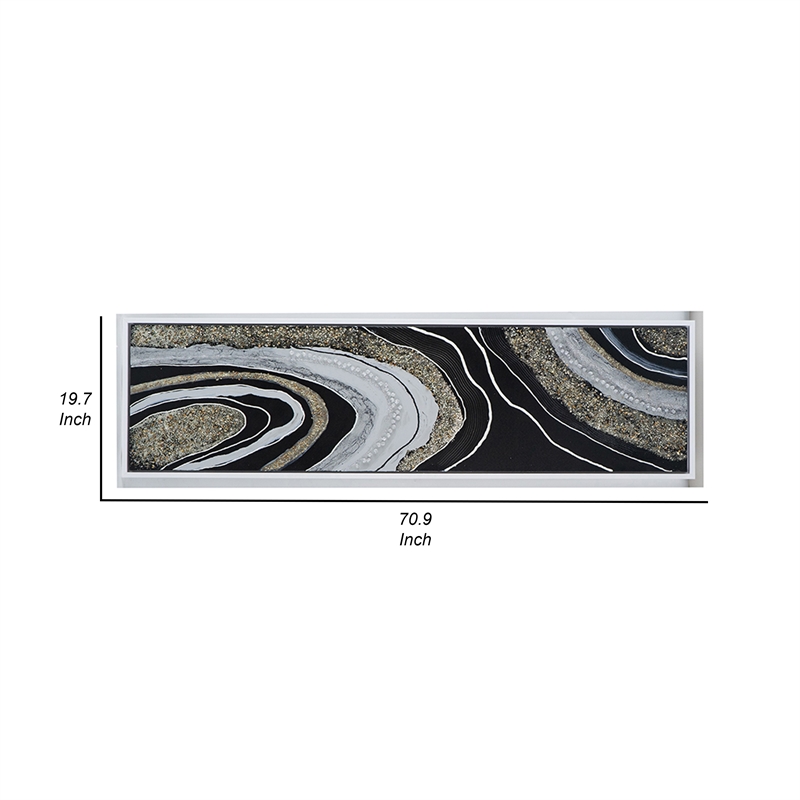 Benjara 20 x 71 Wall Art Oil Painting- Long L&scape- Silver Stones- Brown- Black