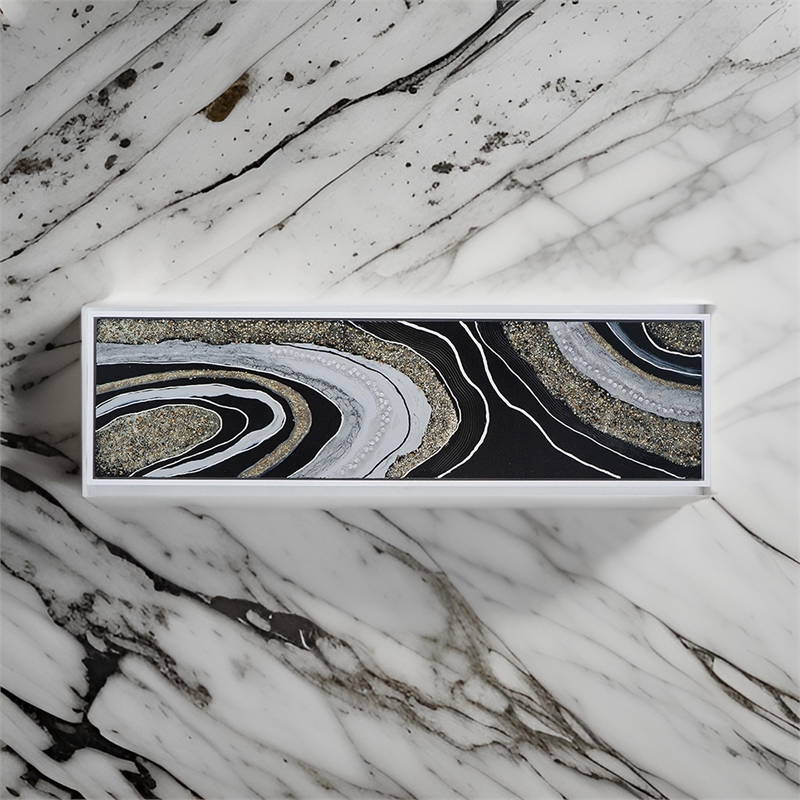 Benjara 20 x 71 Wall Art Oil Painting- Long L&scape- Silver Stones- Brown- Black