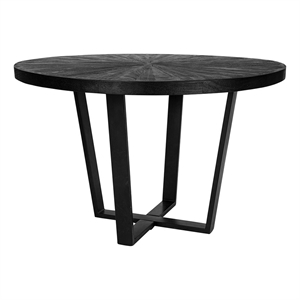 Benjara Raj 47&quot Round Dining Table- Cross Legs Design- Black Acacia Wood- Iron