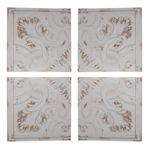 Benjara 18&quot Wall Art Panel Set of 4- Square Split Image- Fir Wood- White- Brown