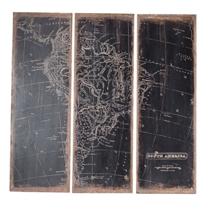 Benjara 12x35&quot 3 Piece Wall Art Panel- Continental South America Design- Black