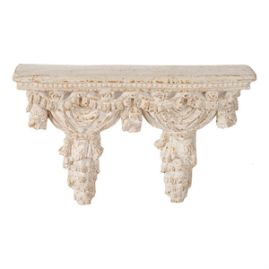 Benjara Siry 20&quot Antique Wall Shelf- Carved Home Decor Accent- White Magnesium