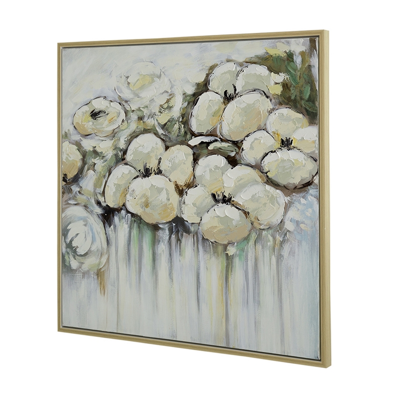 Benjara Rioni 39 x 39 Floral Wall Art Print- Handpainted Abstract Oil Painting