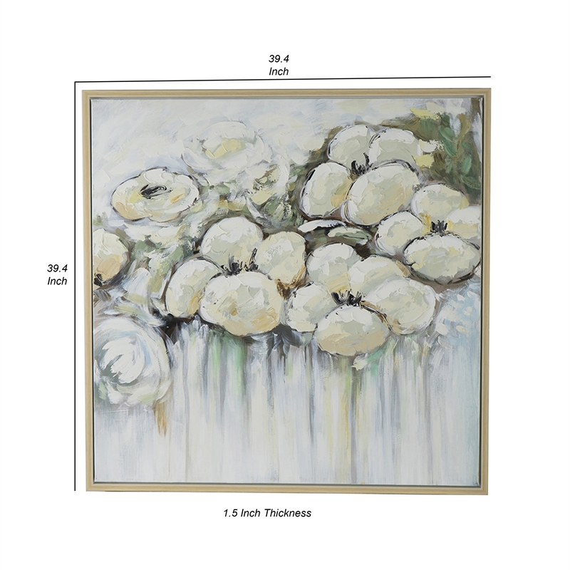 Benjara Rioni 39 x 39 Floral Wall Art Print- Handpainted Abstract Oil Painting