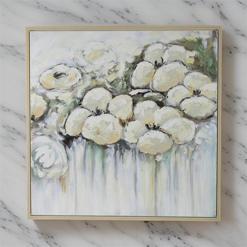 Benjara Rioni 39 x 39 Floral Wall Art Print- Handpainted Abstract Oil Painting