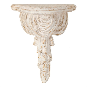 Benjara Siry 14&quot Antique Wall Shelf Plaque- Vintage Carved- White Magnesium