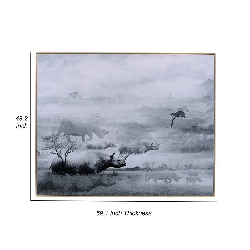 Benjara 49 x 59 Framed Wall Art-Foggy Waterscape Print-Modern Gray-White-Black