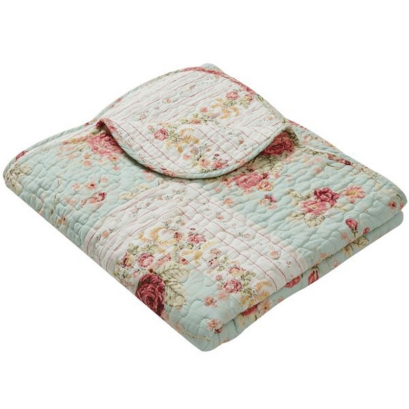 Benjara Rosle 50 x 60 Quilted Throw Blanket with Fill- Rose Flowers- Multicolor
