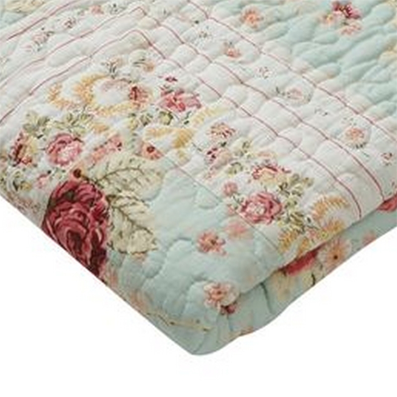 Benjara Rosle 50 x 60 Quilted Throw Blanket with Fill- Rose Flowers- Multicolor