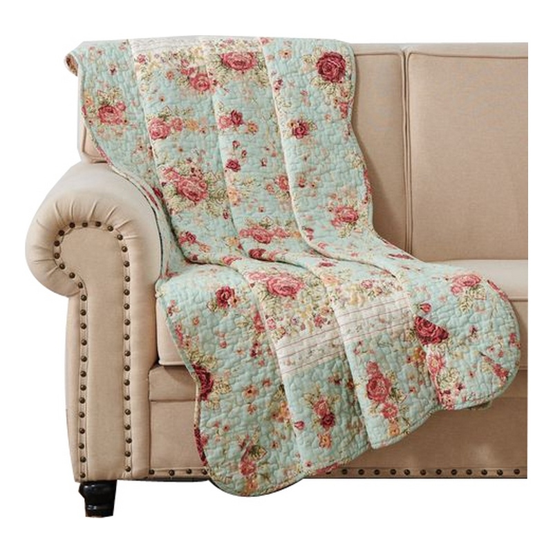 Benjara Rosle 50 x 60 Quilted Throw Blanket with Fill- Rose Flowers- Multicolor