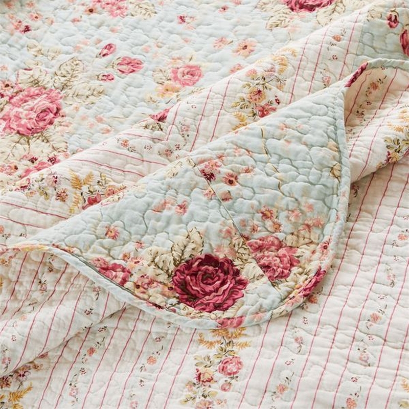 Benjara Rosle 50 x 60 Quilted Throw Blanket with Fill- Rose Flowers- Multicolor