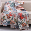 Benjara Wade 50 x 60 Quilted Throw Blanket with Fill- Corals & Seashells Design