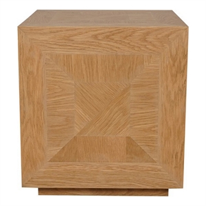 Benjara 19&quot Side End Table- Square Geometric Design- Brown Oak Wood Veneer