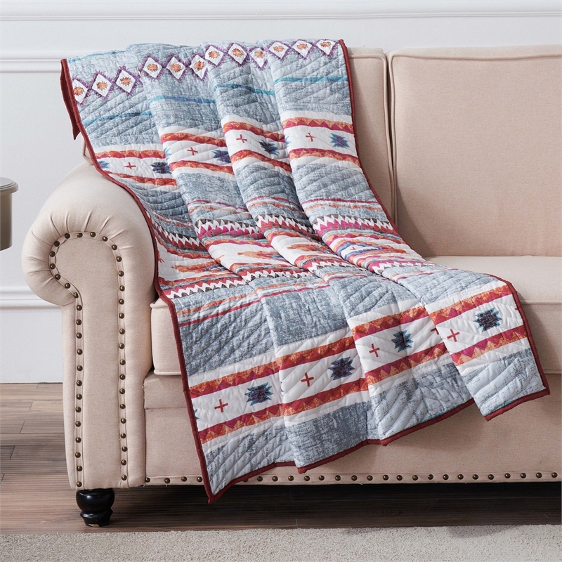 Benjara Pimi 50 x 60 Quilted Throw Blanket- Polyester Fill- Southwest Boho Style