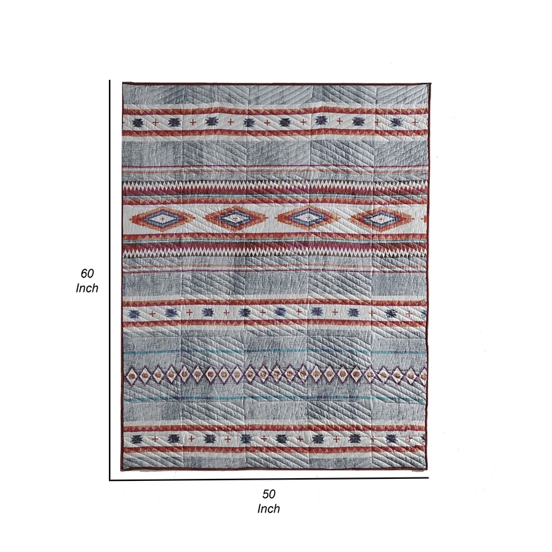 Benjara Pimi 50 x 60 Quilted Throw Blanket- Polyester Fill- Southwest Boho Style