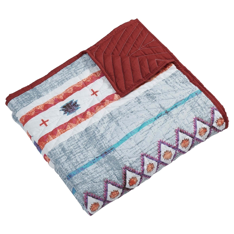Benjara Pimi 50 x 60 Quilted Throw Blanket- Polyester Fill- Southwest Boho Style