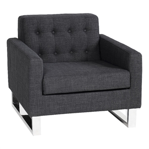 Benjara Loe 35&quot Accent Sofa Armchair- Tufted Dark Gray Upholstery- Chrome Steel