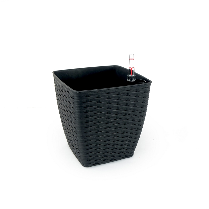 Benjara Aly Self Watering Planter Set of 2- Hand Woven Rattan- Espresso Brown