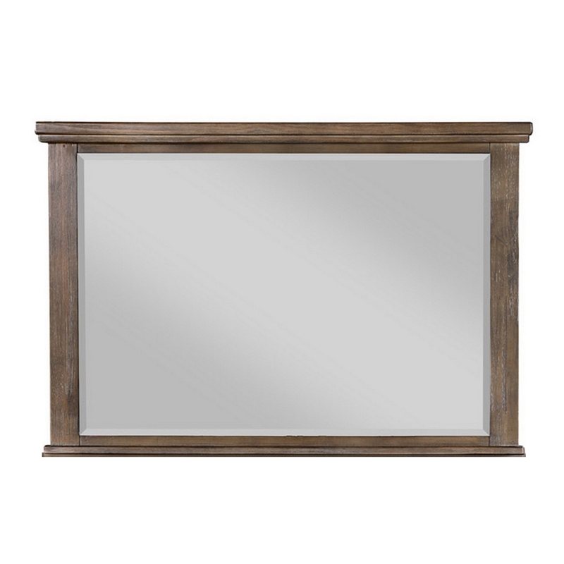 Benjara Lan 40 x 47 Dresser Mirror- Tempered Glass- Rectangular- Rustic Taupe