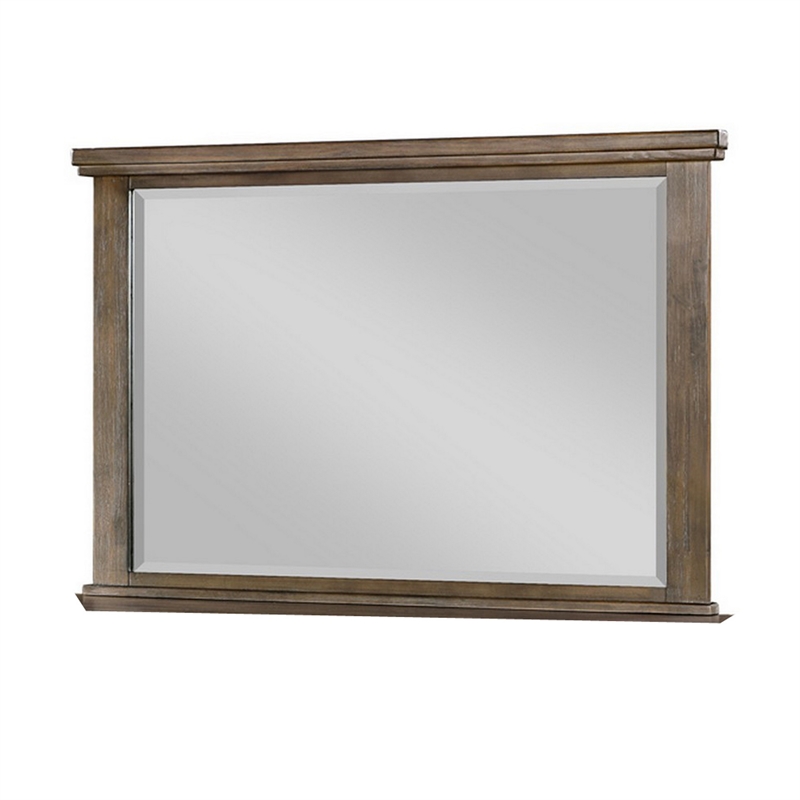 Benjara Lan 40 x 47 Dresser Mirror- Tempered Glass- Rectangular- Rustic Taupe