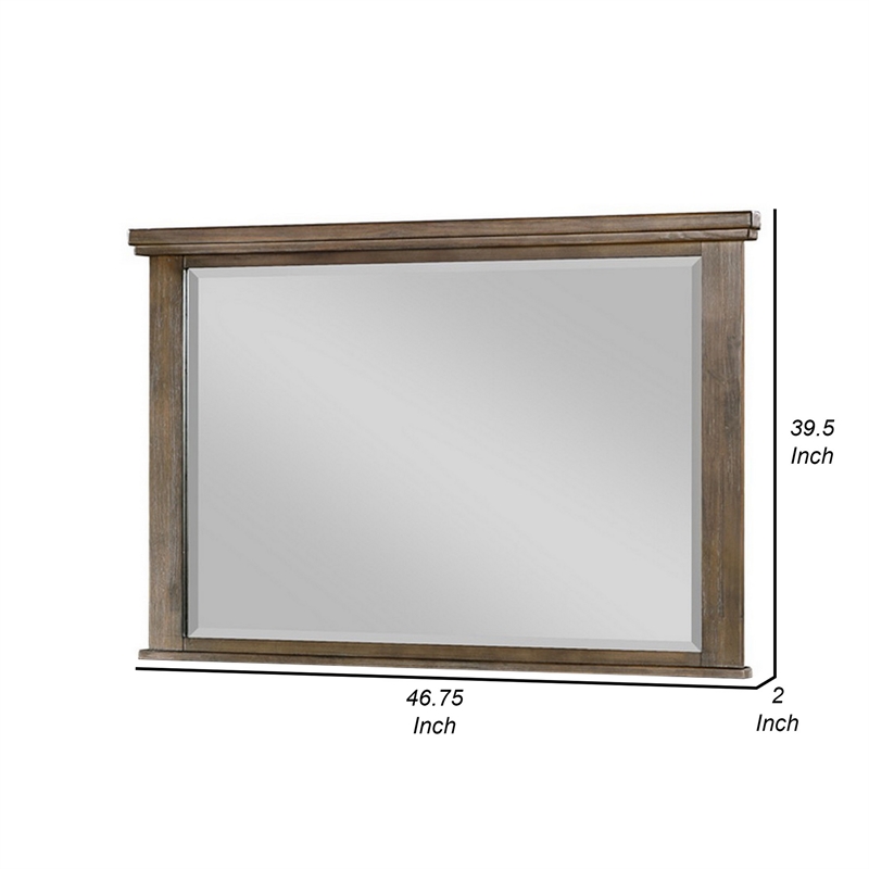 Benjara Lan 40 x 47 Dresser Mirror- Tempered Glass- Rectangular- Rustic Taupe