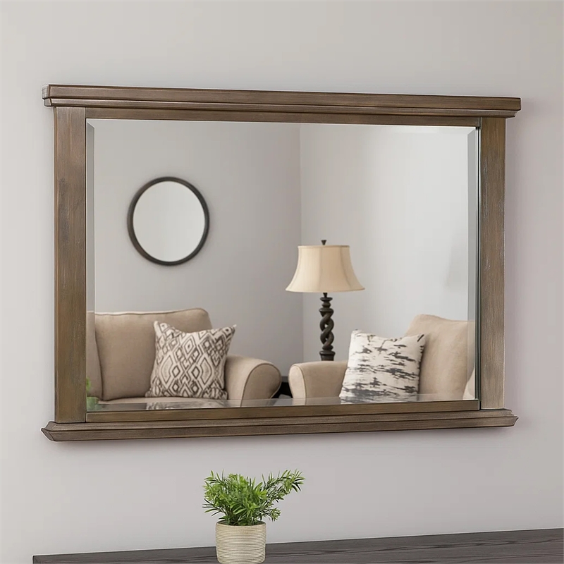 Benjara Lan 40 x 47 Dresser Mirror- Tempered Glass- Rectangular- Rustic Taupe
