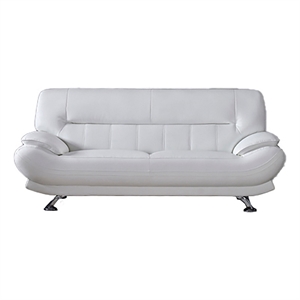 Benjara Siaa 82&quot Sofa- White Faux Leather Upholstery- Chrome Metal- Wood