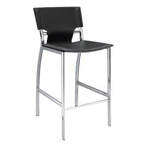 Benjara Jan 29&quot Barstool Chair- (Set of 2)- Gray Faux Leather- Chrome Metal