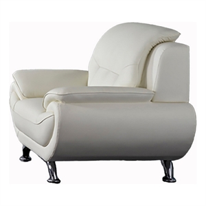 Benjara Deni 48&quot Accent Sofa Chair- Tufted Ivory Real Leather- Chrome Metal