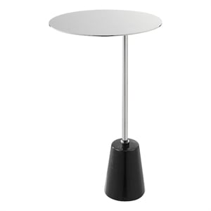Benjara Frank 21&quot Side End Table- Oval Chrome Steel Top- Genuine Marble Base