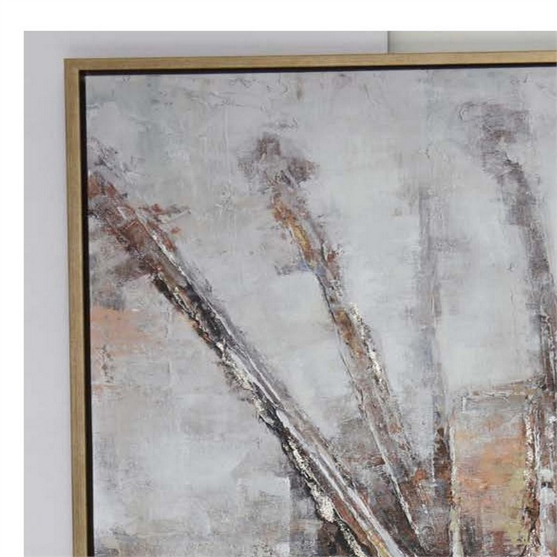 Benjara 40 x 59 Framed Canvas Oil Painting- Guitar- Natural Fiber- Gray & Brown