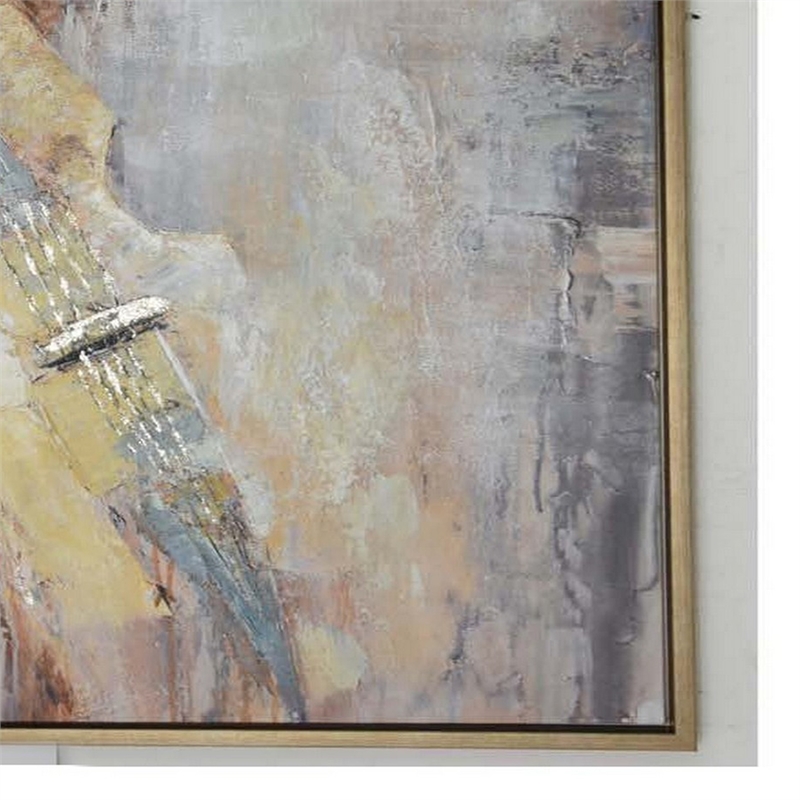 Benjara 40 x 59 Framed Canvas Oil Painting- Guitar- Natural Fiber- Gray & Brown