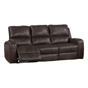 Benjara Elle 82&quot Sofa- Power Recliner- Cushioned Seating- Brown Real Leather
