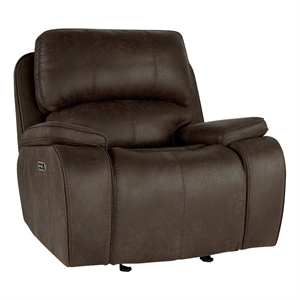 Benjara Talo 42&quot Glider Chair- Power Recliner- USB C Port- Brown Faux Leather