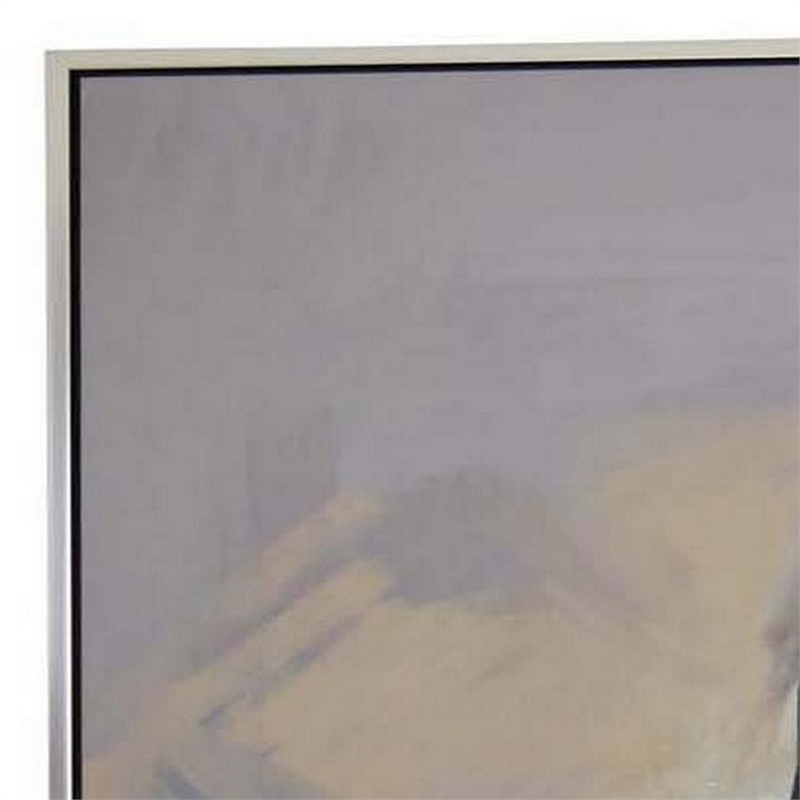 Benjara Iamo 49 x 71 Framed Canvas Oil Painting-Female Pose-Natural Fiber-Blue