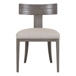 Benjara Cid Sten 21&quot Dining Chair Set of 2- T Shape Back- Beige Linen- Gray