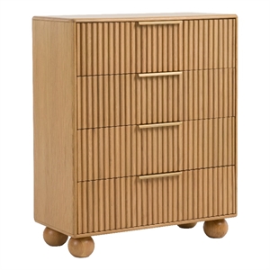 Benjara Cid Joya 45&quot Tall Chest-4 Drawers-Golden Metal Handles-Natural Oak