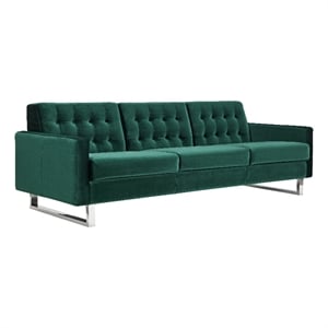 Benjara Loe 89&quot Sofa- Modern Tufted Seat- Steel Legs- Emerald Green Fabric