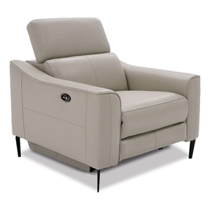 Benjara Reno Lin 37&quot Accent Chair Power Recliner- Cushioned Gray Faux Leather