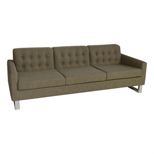 Benjara Loe 89&quot Sofa- Modern Tufted Seat- Metal Legs- Brown Fabric Upholstery