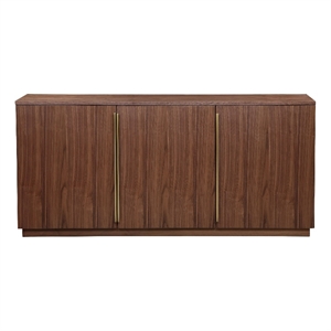 Benjara Tommy 63&quot Sideboard Buffet- 3 Door Storage- Shelves- Walnut Brown Wood